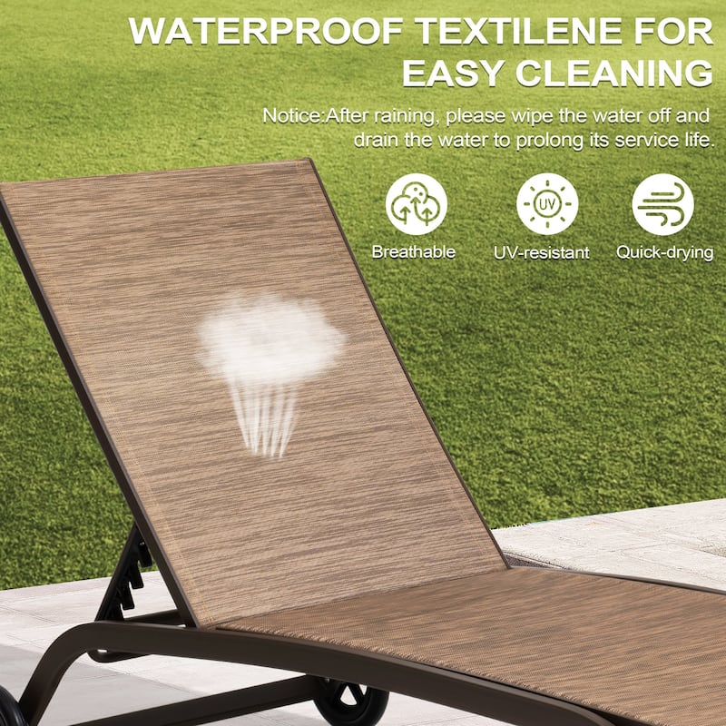 Outdoor Chaise Lounge Chair Pool Lounger with Adjustable Back and Wheels