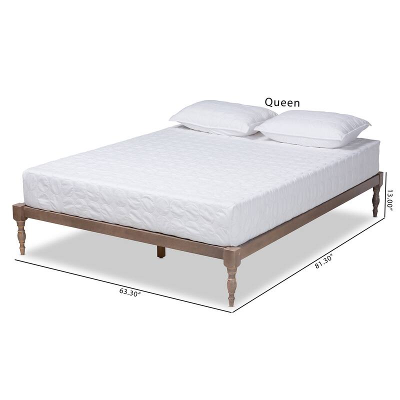 Queen Size Platform Bed Frame - Antique Oak Wood Bed - Modern Bedroom Furniture - Floor Mount Design