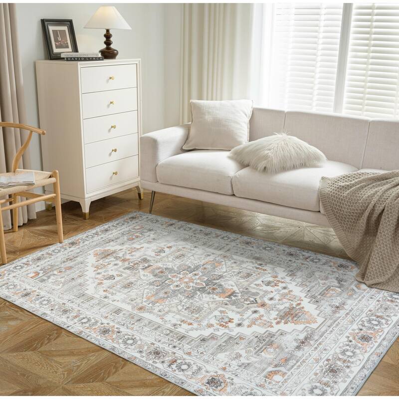 DriftAway Area Rug Washable Rugs for Living Room Non Slip Rubber Backing Low Pile Non Shedding Boho Foldable Vintage Rugs