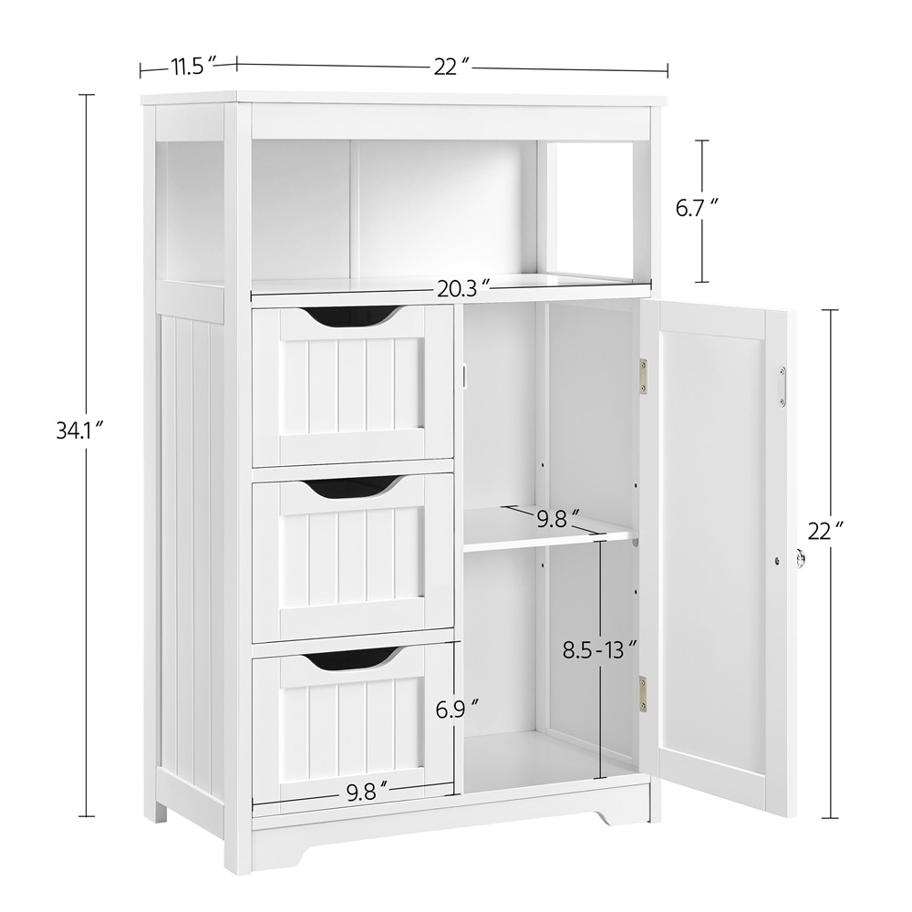 Alden Design Wooden Bathroom Storage Cabinet with 4 Drawers & Cupboard, White