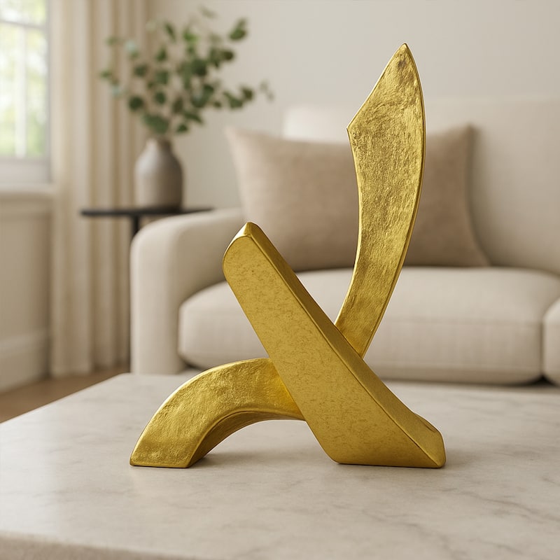 9 Inch Tall Decorative Handmade Aluminum Abstract Sculpture - 7 x 8 x 8.5 in - Gold