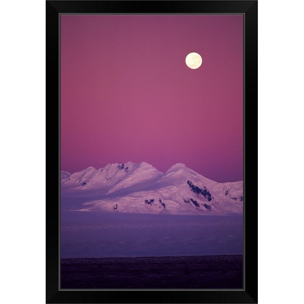 "Moonrise over snowy mountain" Black Framed Print