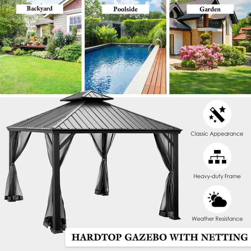 Costway 12ft x 10ft Hardtop Gazebo 2-tier Outdoor Galvanized Steel - See details