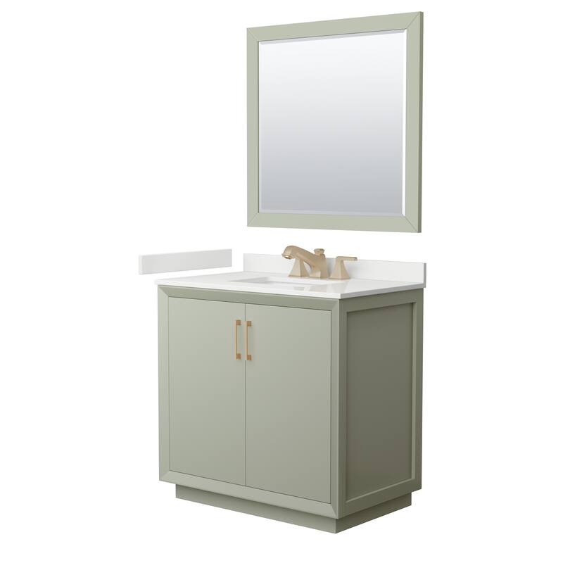 Wyndham Collection WCF414136S-QTZ-US3M34 Strada 36" Free Standing - Light Green / White Quartz Top / Satin Bronze