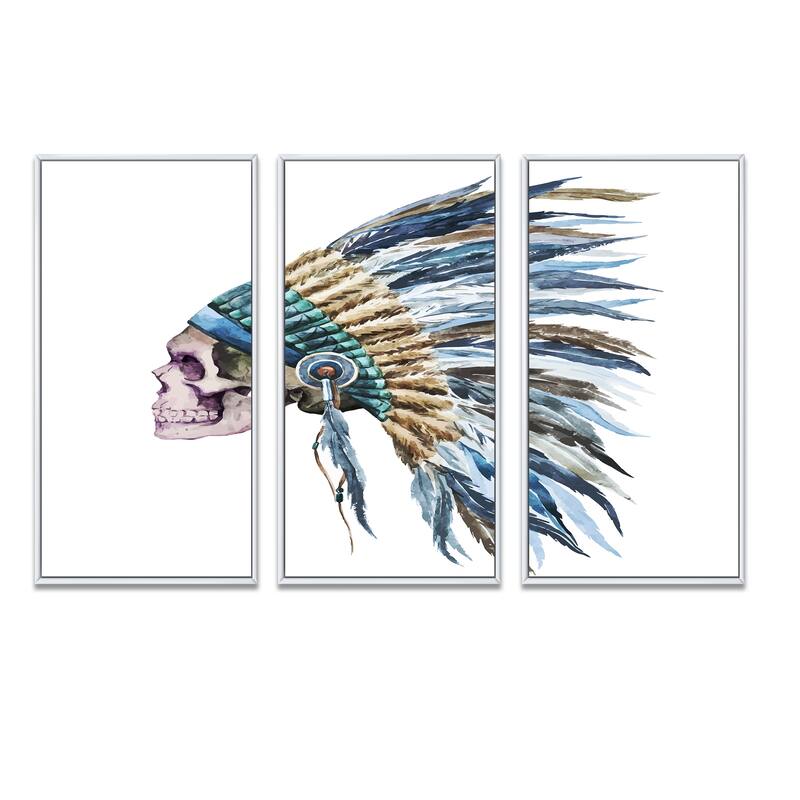 Designart "American Native Hat and Skull" Street Art Framed Wall Decor