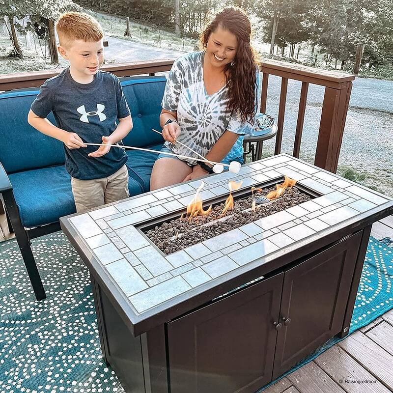 Sunjoy 44" Propane Fire Pit Table Outdoor Top Gas Smokeless Fire Pits Table with Lid and Lava Rocks