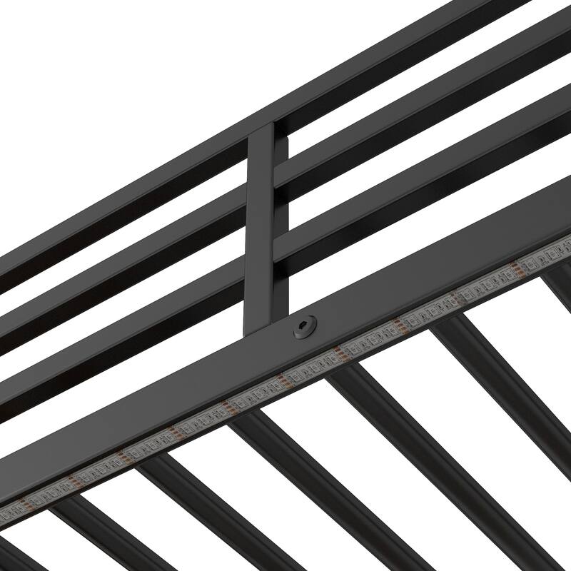 Twin Metal Wood Loft Bed with Desk & LED Light
