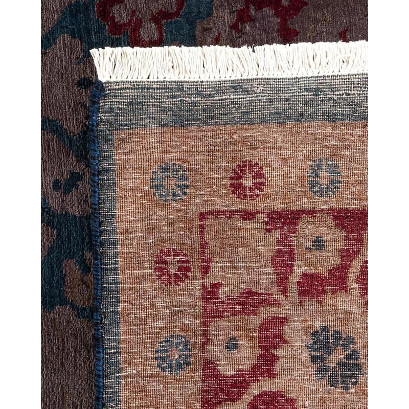 Overton Hand Knotted Wool Vintage Inspired Modern Contemporary Overdyed Blue Area Rug - 6' 2" x 8' 10"