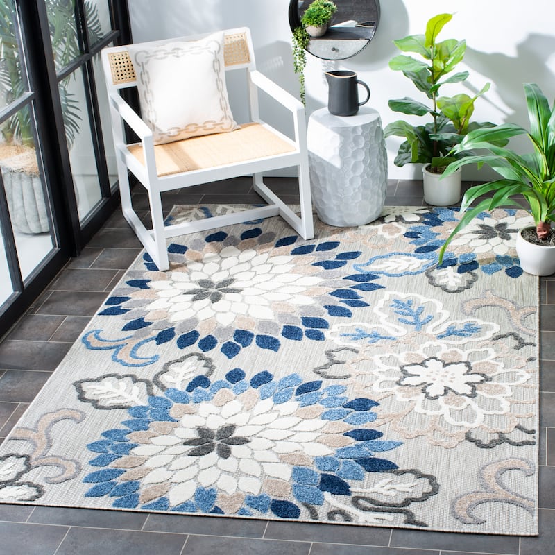 SAFAVIEH Cabana Ortrun Indoor/ Outdoor Waterproof Patio Floral Rug - 3' x 5' - Grey/Blue