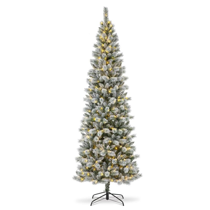 Glitzhome 6FT/7.5FT/9FT Warm White or Multi-Colored Pre-Lit Flocked Pine Artificial Christmas Tree