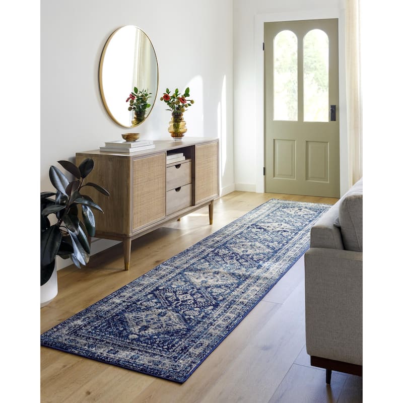 Livabliss Monte Carlo Updated Traditional Medallion Area Rug - Navy - 5'3" x 5'3" Square