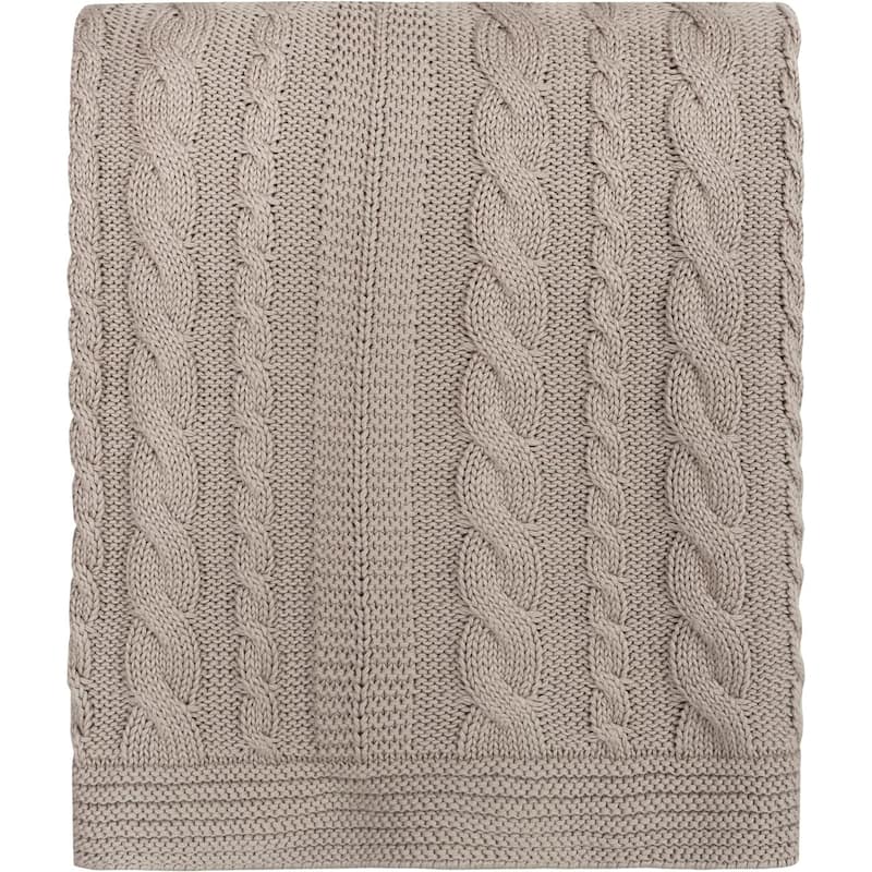 Delara Organic Cotton Throw Blanket 50x70 inches, GOTS Certified Cable Knitted Throws Blanket for Sofa Couch Bed, Baby Nursery