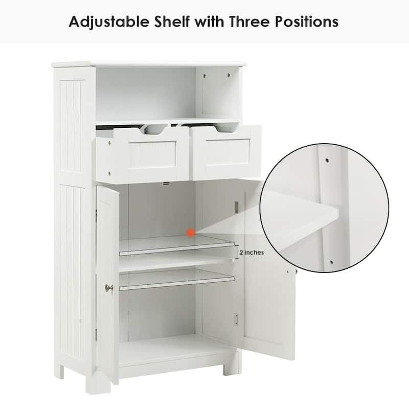 Gymax Bathroom Floor Cabinet Wooden Storage Organizer Side Cabinet W/2 - See Details