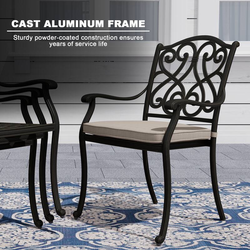 Cast Aluminum Outdoor Dining Armchair with Cushion (Set of 4)