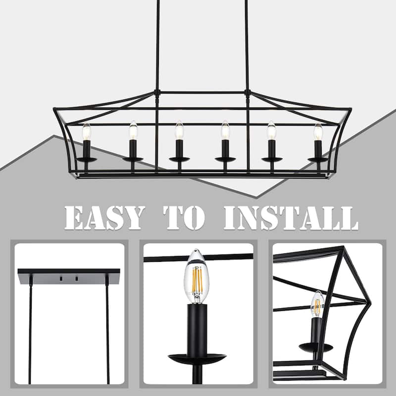 6-Light Black Linear Farmhouse Chandelier
