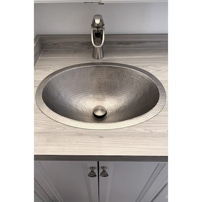 19-in Oval Under Counter Hammered Copper Bathroom Sink in Nickel (LO19FEN)