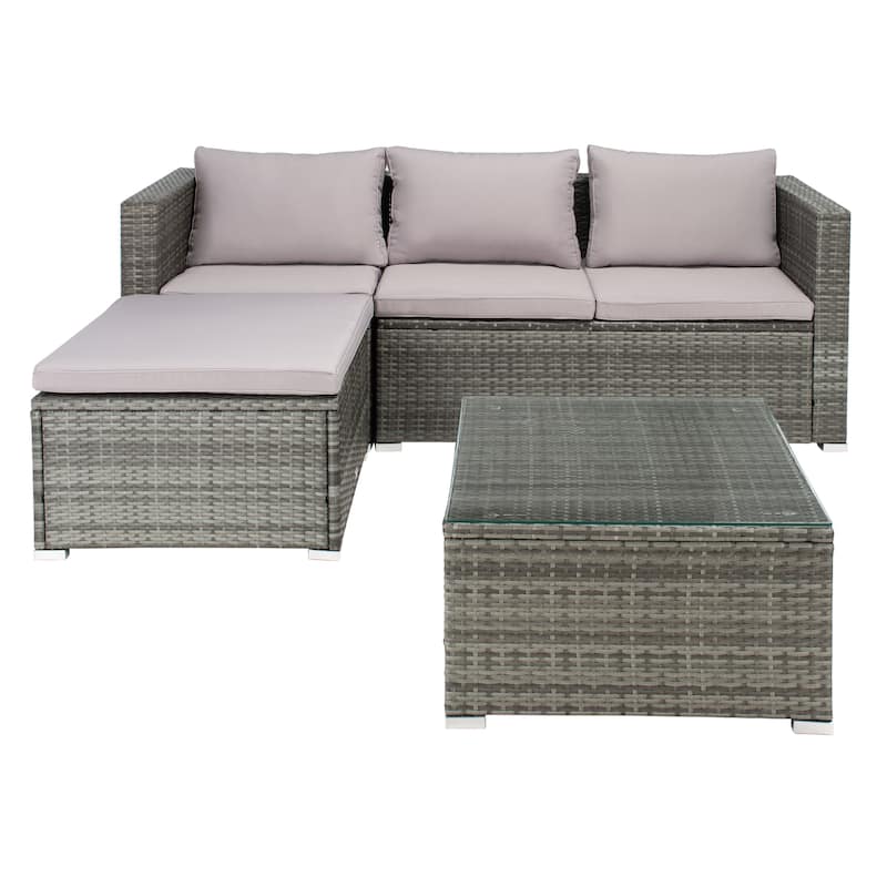 SAFAVIEH Outdoor Patio Furniture Lainey 3-Piece Sectional Conversation Set - 51W x 26D x 27H - Grey/Grey