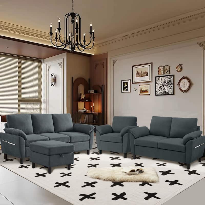 4-Piece Living Room Sectional Sofa Set with Loveseat and Chair - Dark Grey