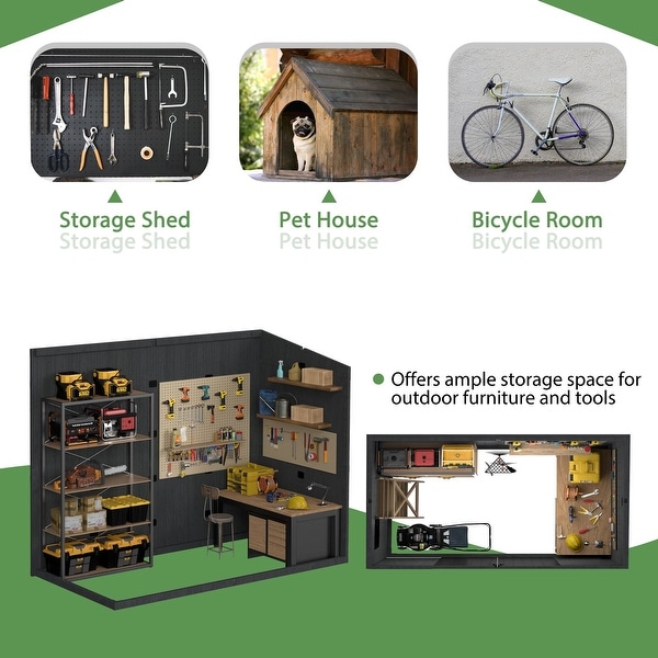 VEIKOUS 4undefined8FT Outdoor Wood Storage Shed with Steel Roof