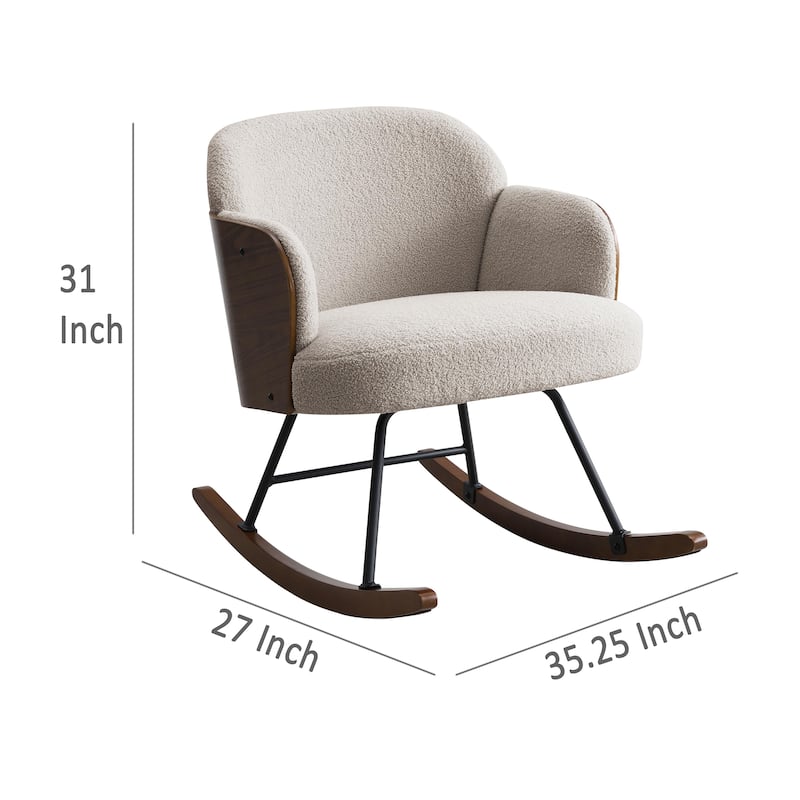 Perry Accent Rocking Chair, Modern Walnut Brown Bentwood, Beige Boucle