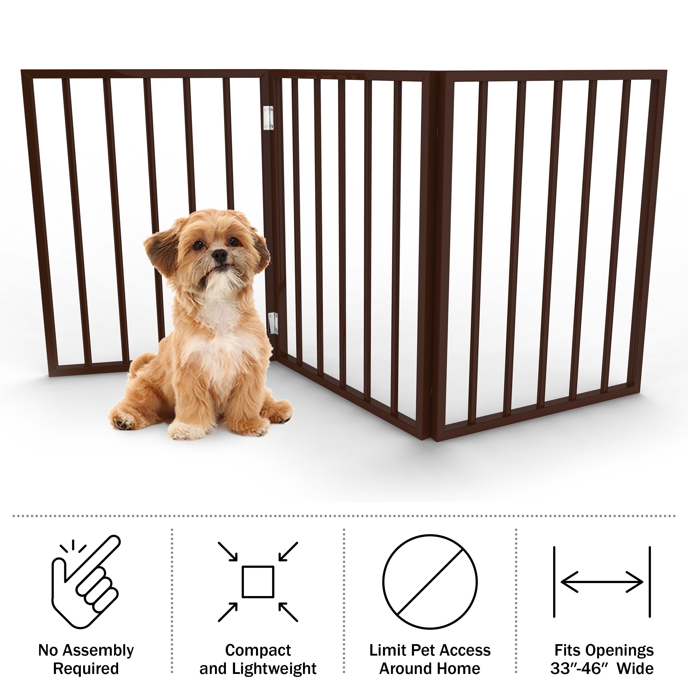 3 Panel Indoor Foldable Dog Gate 54x24 Inch Wood Freestanding