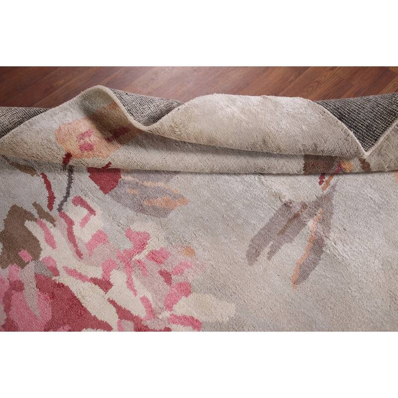 Handmade Abstract Indian Area Rug Oriental Beige Wool & Silk Carpet - 5'5"x 8'5"