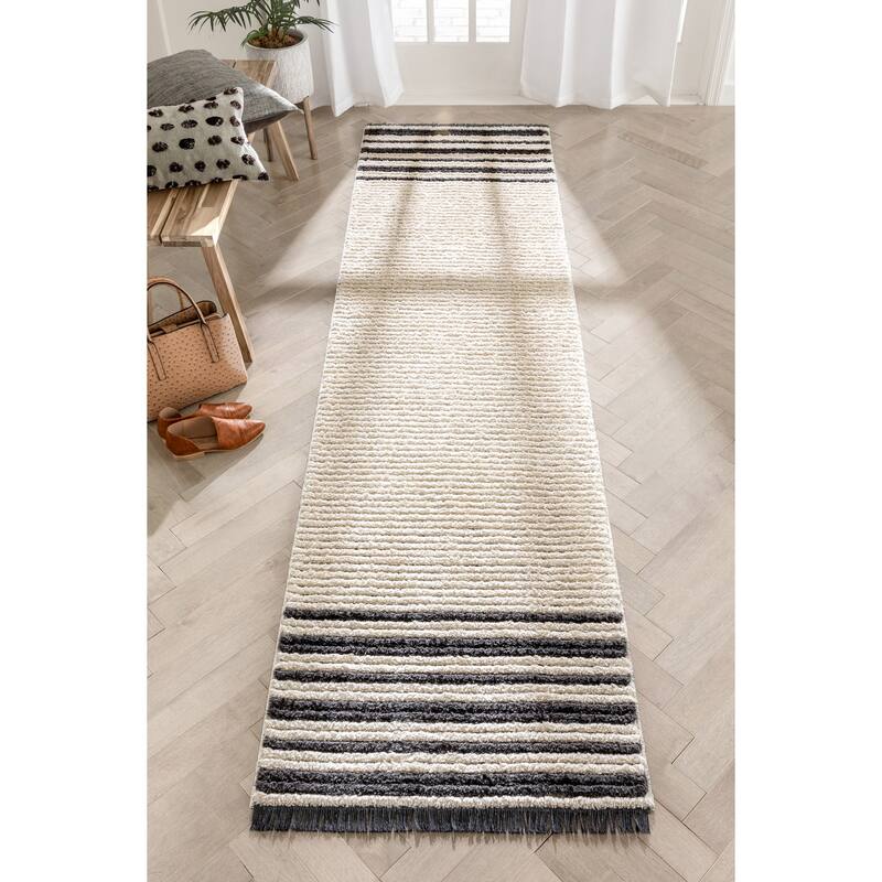Well Woven Maya Adriel Solid Border Pattern High Low Area Rug