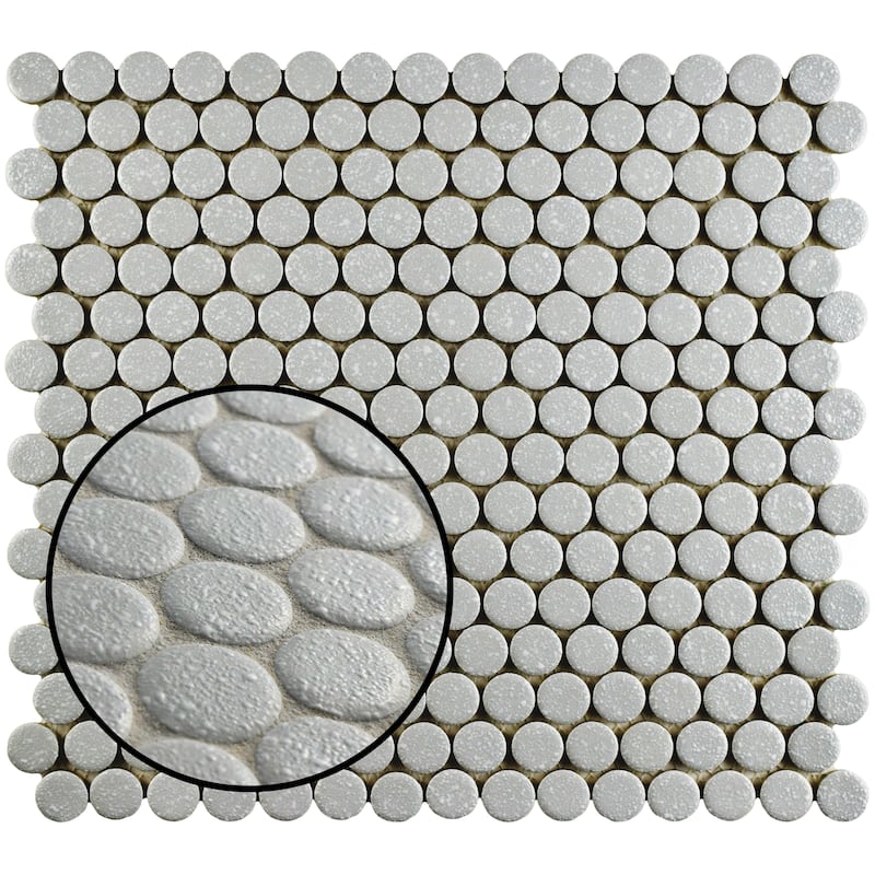 Merola Tile Hudson Penny Round Crystalline Grey 11-7/8" x 12-5/8" Porcelain Floor and Wall Tile