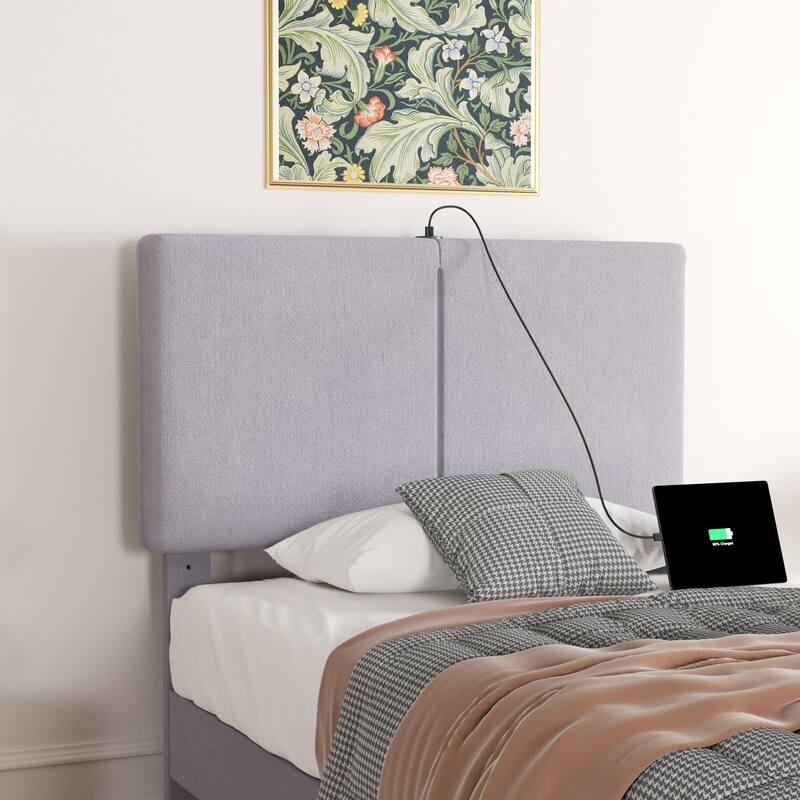 Javlergo Upholstered Platform Bed Frame with 2 USB Charging Station & Adjustable Headboard, No Box Spring Needed