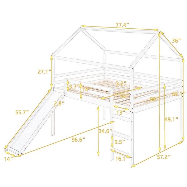 Full Size Loft Bed, House Bed with Slide and Guard Rails,High-quality Solid Pine Wood