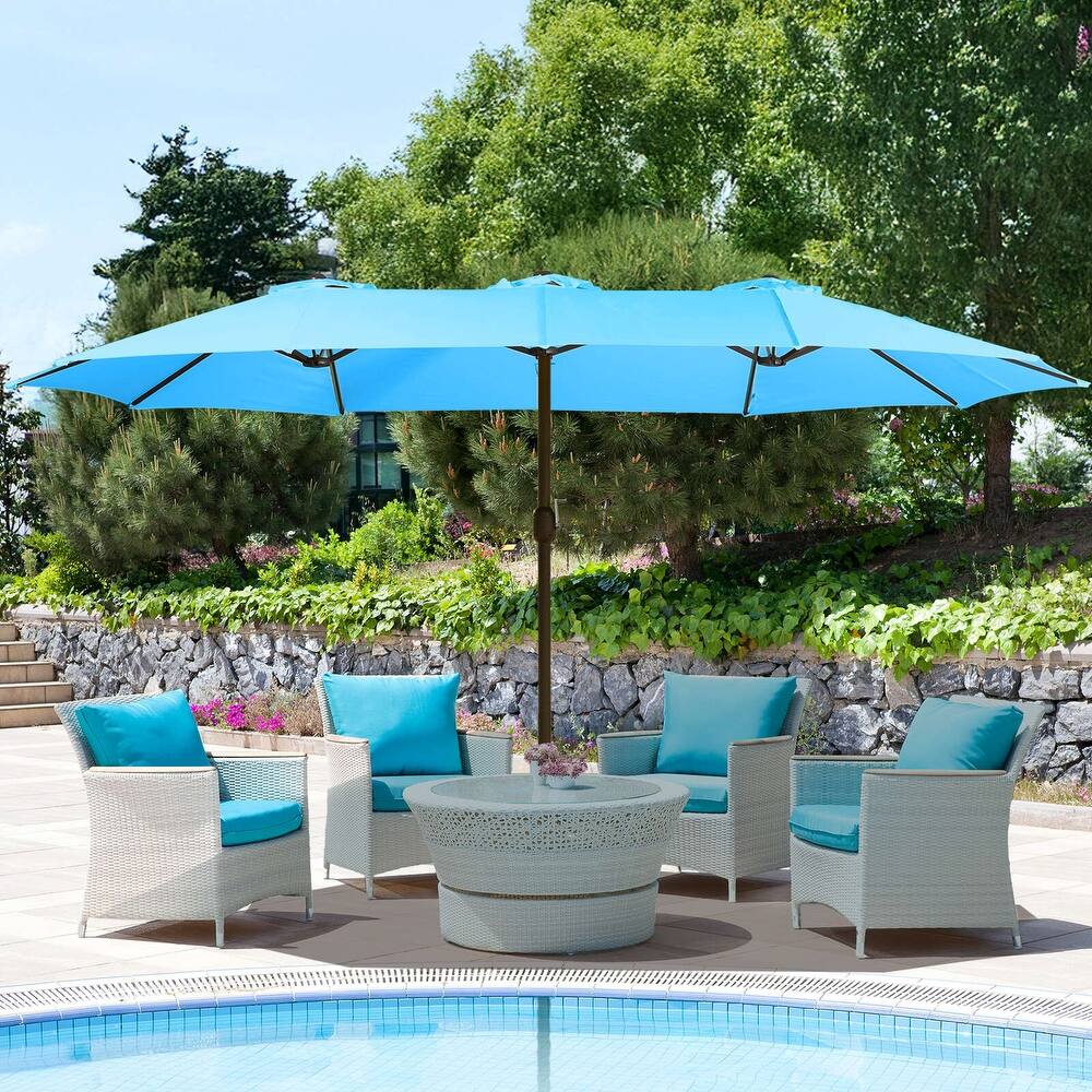 Aoodor 15ft Outdoor Double Sided Market Patio Umbrella with Base Stand