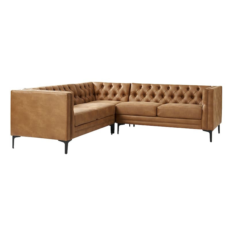 Moira Transitional Genuine Leather Corner Sectional with tufted Back and Metal Leg by HULALA HOME