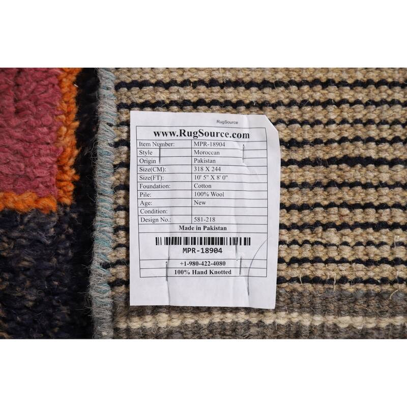 Geometric Plush Moroccan Area Rug Handmade Tribal Wool Carpet - 8'0" x 10'5"
