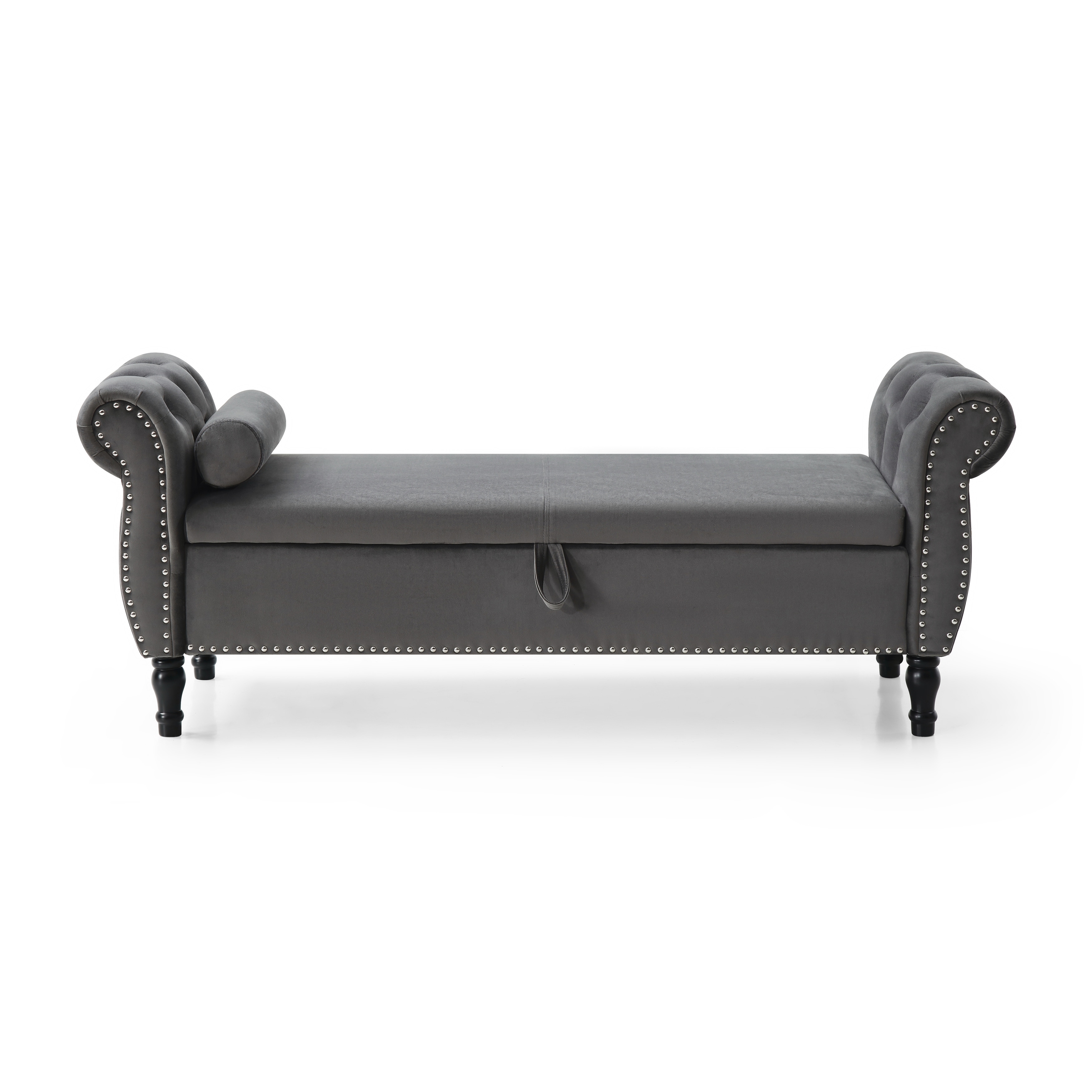 Velvet Multifunctional Storage Bench With Tufted Design Nailhead Trim And Solid Wood Legs