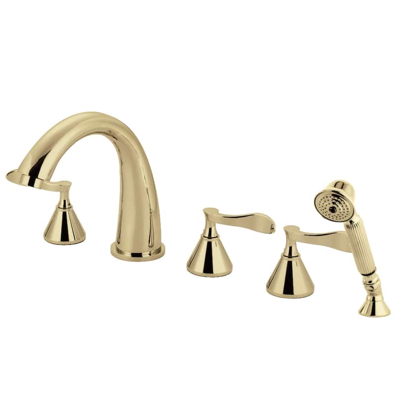 Kingston Brass Century 5-Hole Deck Mount Roman Tub Faucet with Hand Shower - Polished Brass