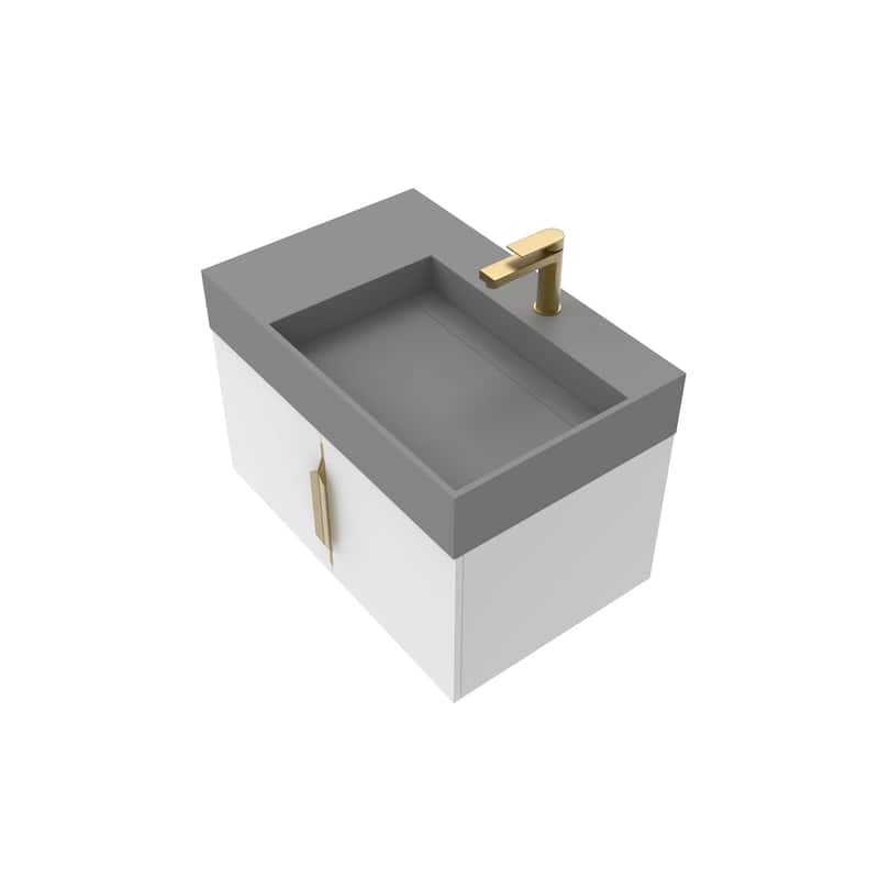 Amazon 30" Wall Mounted Bathroom Right Basin Vanity Set w/ Gray Top