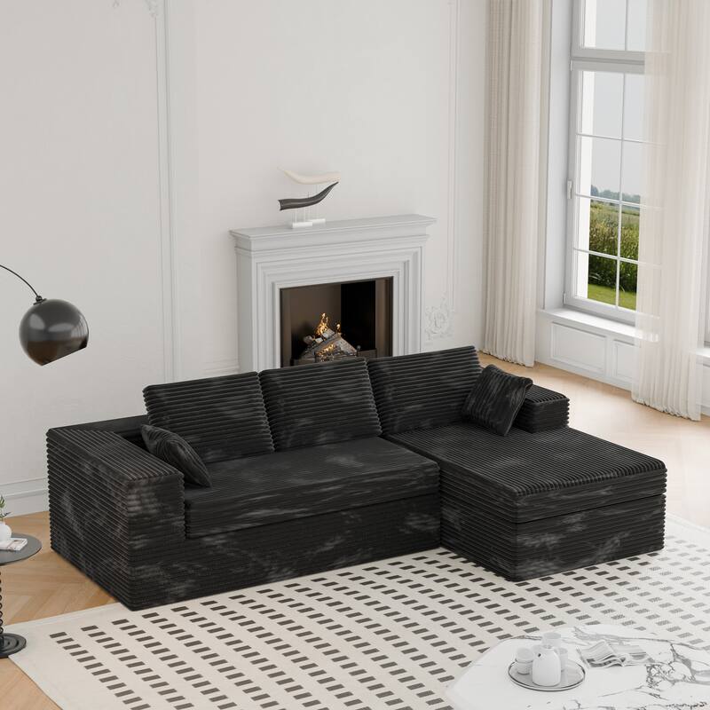 Modland 108”L-Shaped Modular Corduroy Couch with Deep Seats Comfy Sectional Sofa for Living Room