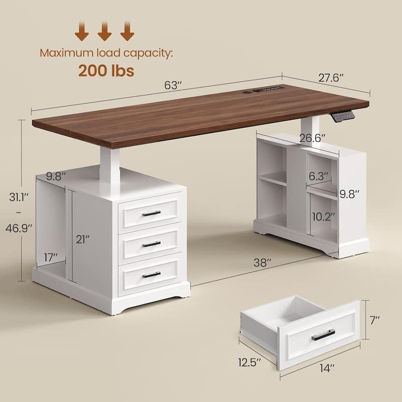 Electric Standing Desk Height Adjustable Computer Desk 3 Drawers Storage Shelves