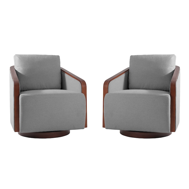 Set of 2 Modern Swivel Accent Barrel Chairs with Wood Arms