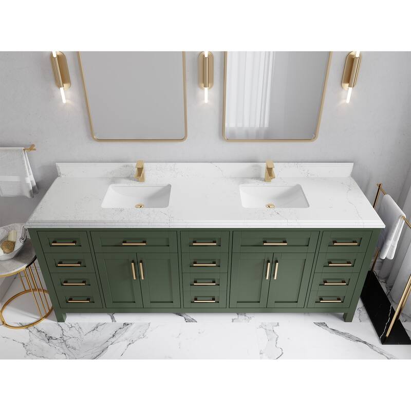 Willow Collections 84 in. W x 22 in. D Cambridge Double Sink Bathroom Vanity with Countertop - 1.5" Empira White - Pewter Green