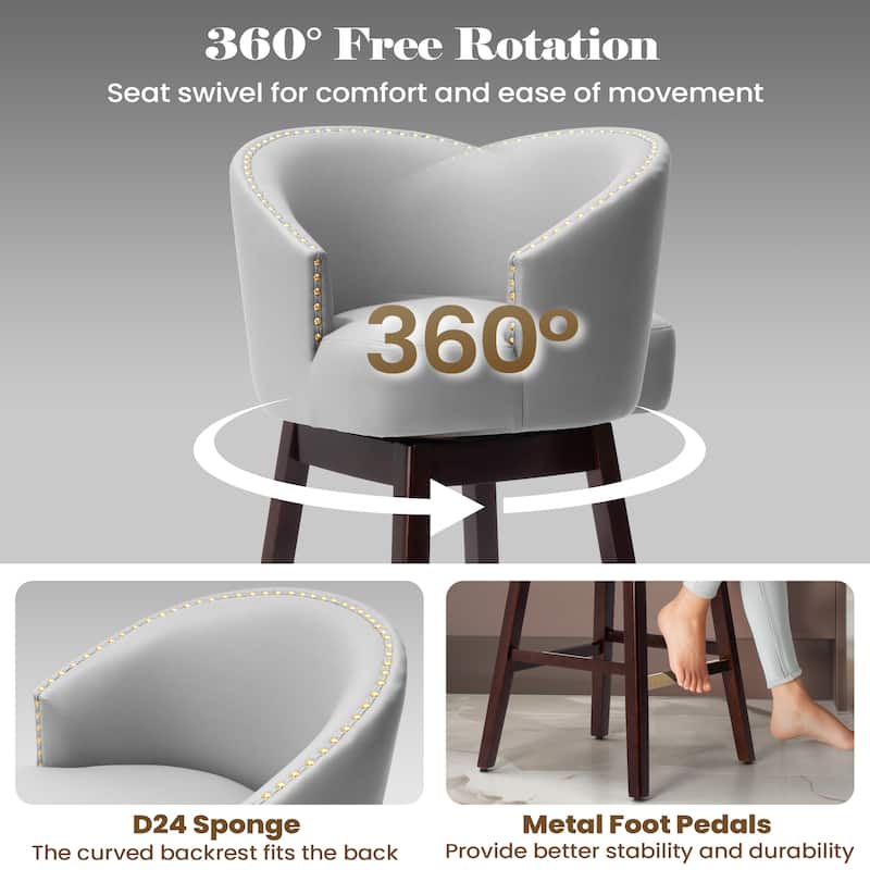 26.4"/31.9"H Height Upholstered Solid Wood Swivel Bar Stools