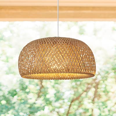18 inch Bamboo Pendant light 1 LT with white glass shade
