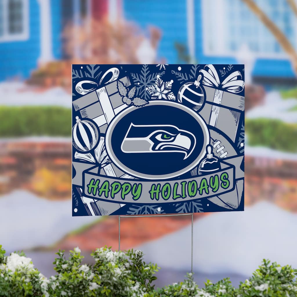 Seattle Seahawks Yard Sign, Happy Holidays - 24" x 18"