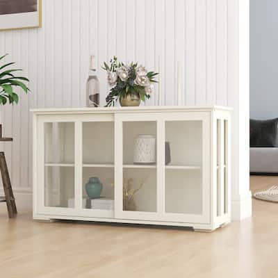 Wine Cabinet Table with Large Storage, Sideboard Cabinet with Glass Sliding Door, Buffet Cabinet with Adjustable Shelves