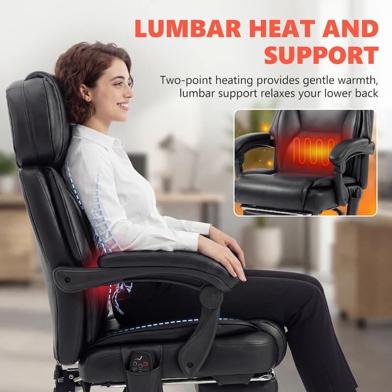 HOMCOM Massage Office Chair with Lumbar Heat, Ergonomic Executive Desk Chair with Footrest 6 Points Vibration, High Back PU