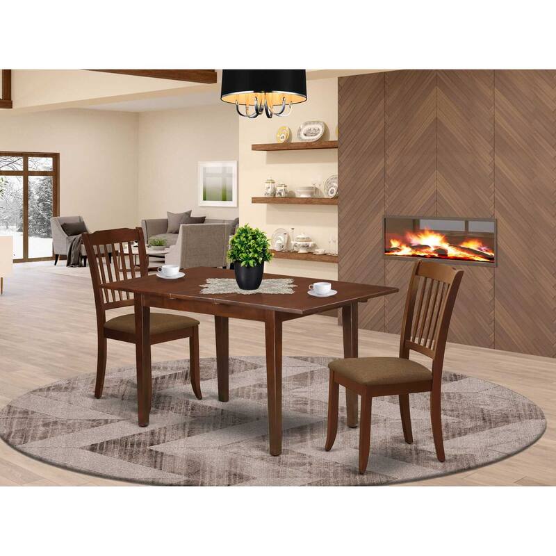 HomeStock 3-Piece Mahogany Finish Rectangular Solid Wood Top With Butterfly Leaf Dining Table Set