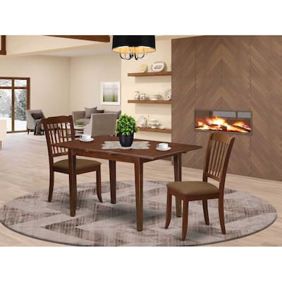 HomeStock 3-Piece Mahogany Finish Rectangular Solid Wood Top With Butterfly Leaf Dining Table Set