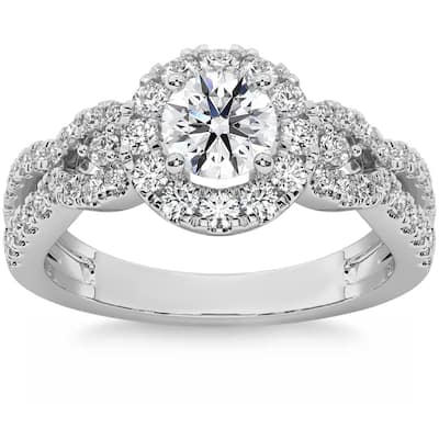 1 1/2Ct Diamond Engagement Ring Halo Twist Band Gold Lab Grown