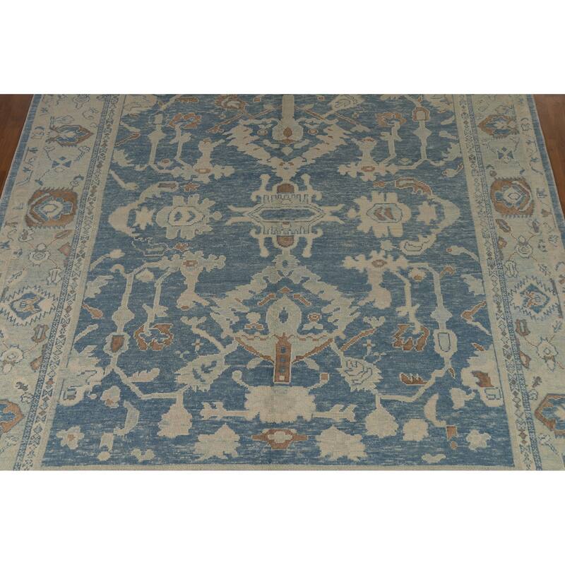 Hand Knotted Oriental 100% Wool Carpet Transitional All-Over Navy Blue & Blues Oushak Area Rug - 12' 5'' X 9' 9''