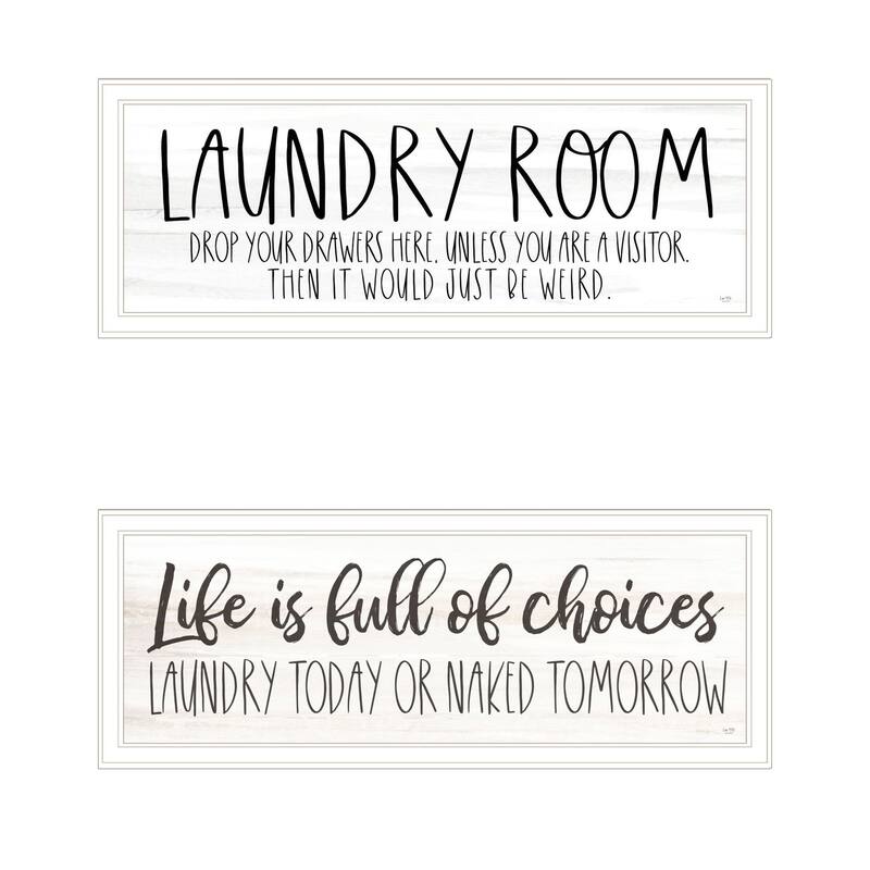 Trendy Decor 4U "Life is Full of Choices! Laundry Today or Naked Tomorrow!" Printed Framed Wall Art by LUX + ME Design - Gold - 39 x 15